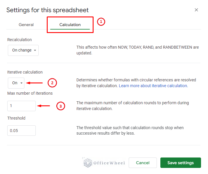 setting conditions to limit google sheets to just 1 iteration calculation